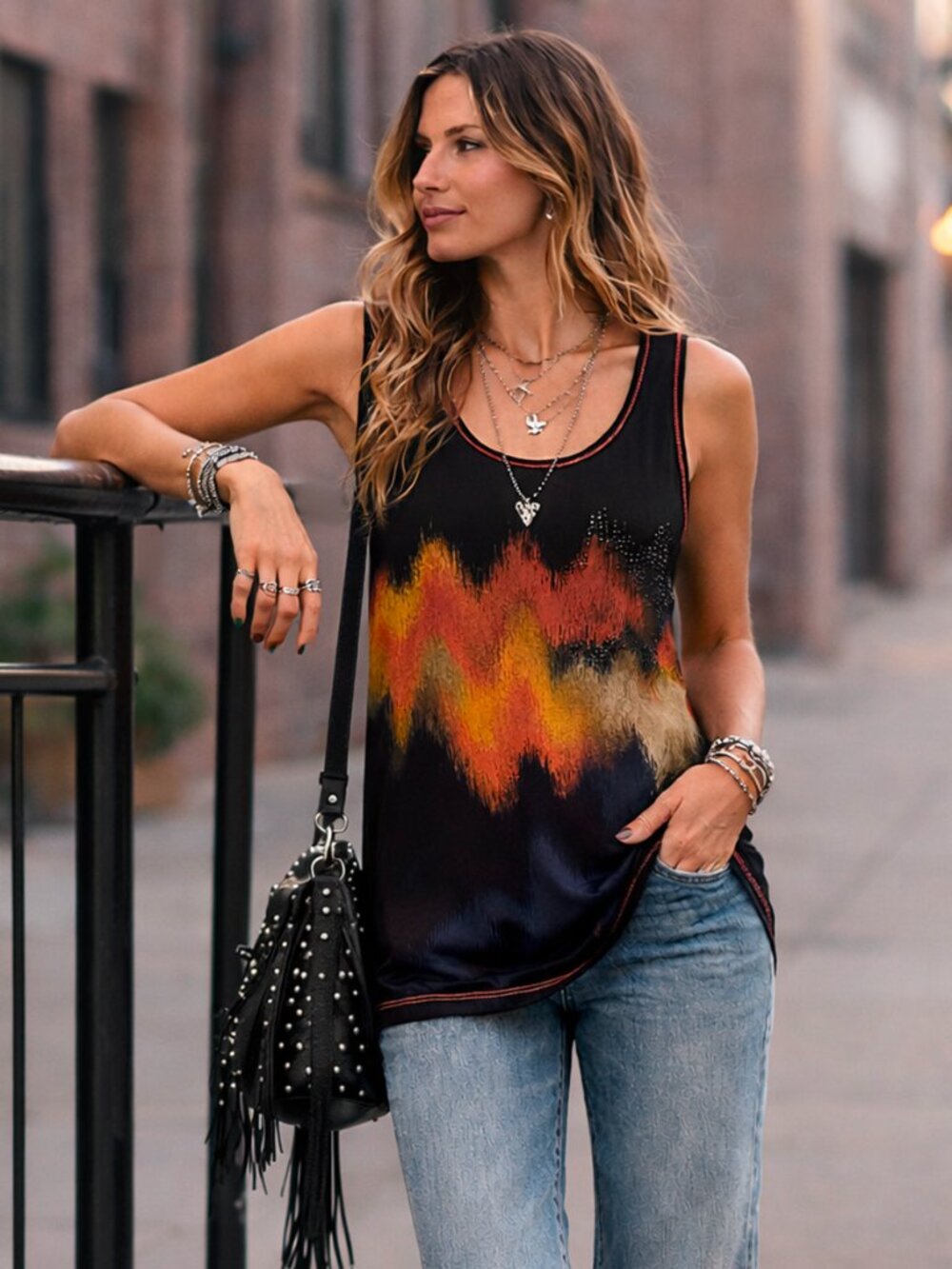 Vanilla Sugar Embellished Graphic Long Tank Top Medium